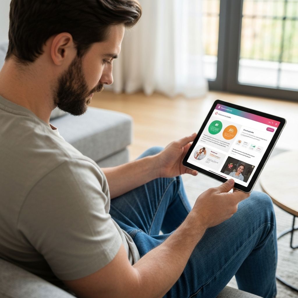 Mann informiert sich über Nahrungsergänzungsmittel